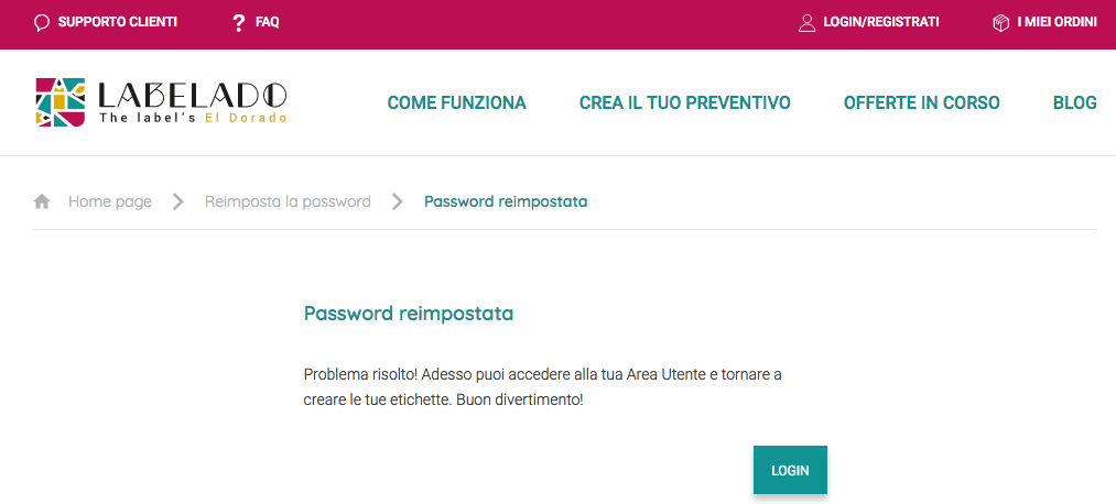 Minitesto nuova password attivata -  Labelado
