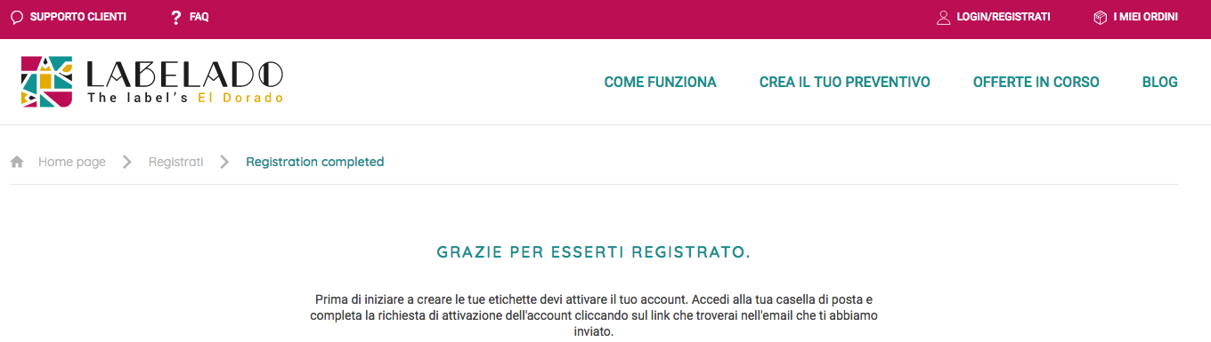 Minitesto di avvenuta registrazione - Labelado