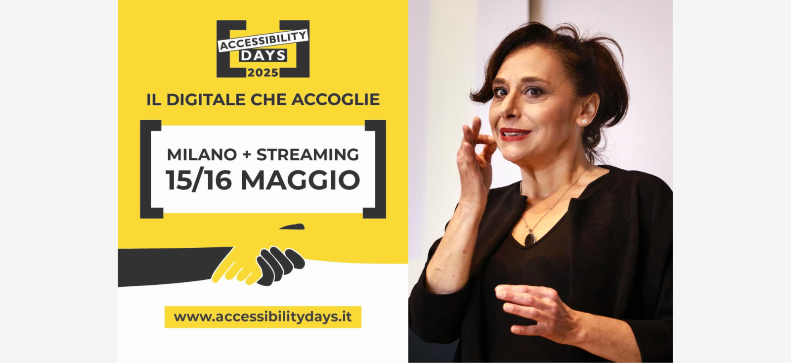 Interprete LIS durante conferenza su accessibilità digitale – Accessibility Days 2025